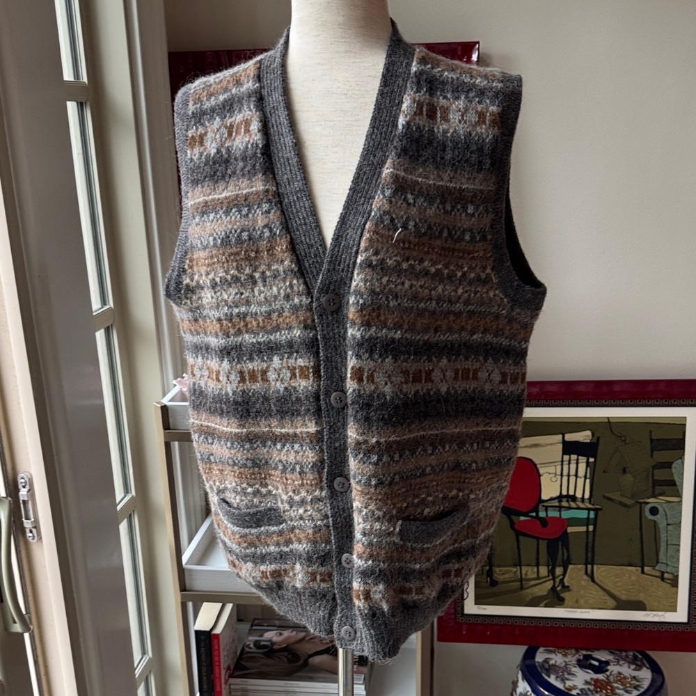 Vintage Grandpa Core Style Knit Sweater Vest Cardigan